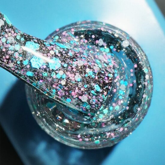 Glitterende base met blauwe en roze glitters voor nagelproducten salon benodigdheden van DNKa