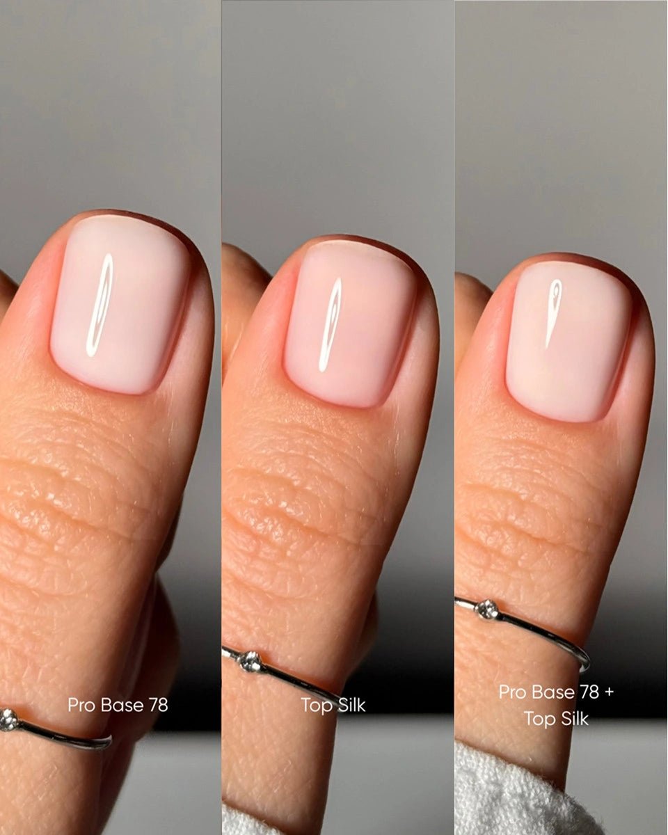 DARK dark silk top met een glanzende afwerking op verzorgde nagels voor een elegante look