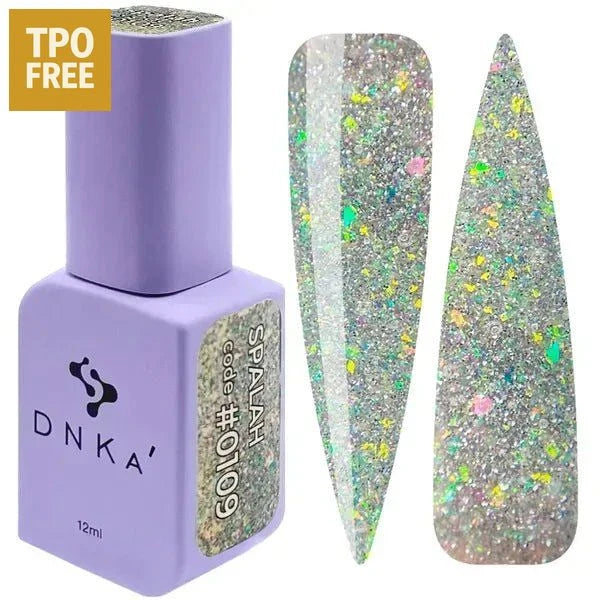 DNKa box set nagellak glitter zilsereffect met kleurrijke flakes in paarse flesje