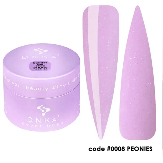 Lila pot builder gel peonies DNKa met twee nagelvoorbeelden in verschillende lila tinten