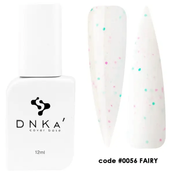 DNKa Cover Base 0056 met witte basis en gekleurde stippen in een 12ml flesje