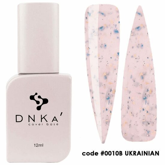 DNKa cover base 12ml biab flesje met roze nagelstalen met blauwe en gouden spikkels
