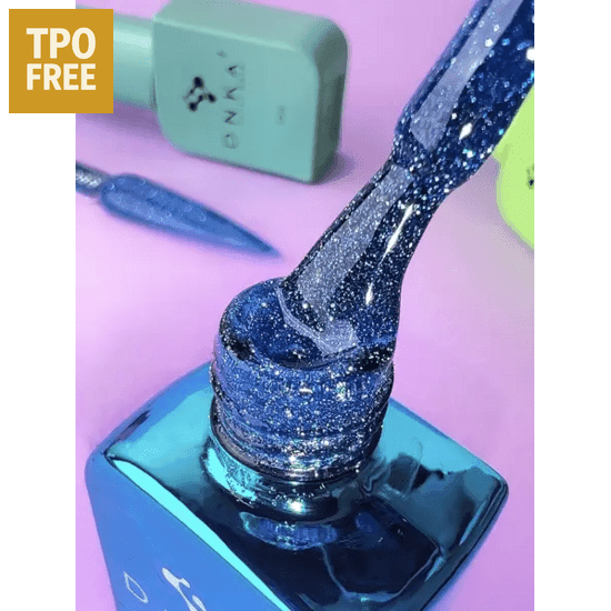 Glitterende blauwe DNKa Cover Base biab met kwast en TPO Free label