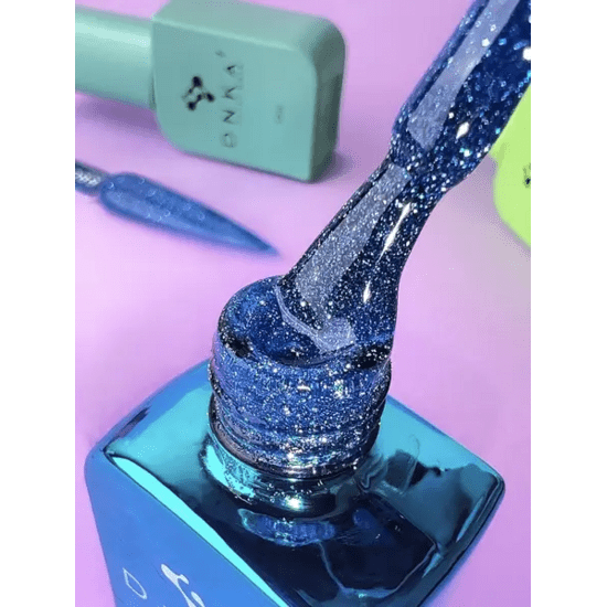 Glitterende blauwe DNKa Cover Base biab met kwast en TPO Free label