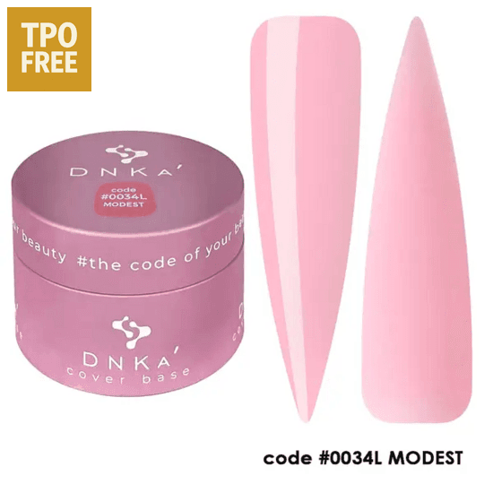Roze DNKa cover base biab met code 0034L Modest en twee nagelmonsterstalen