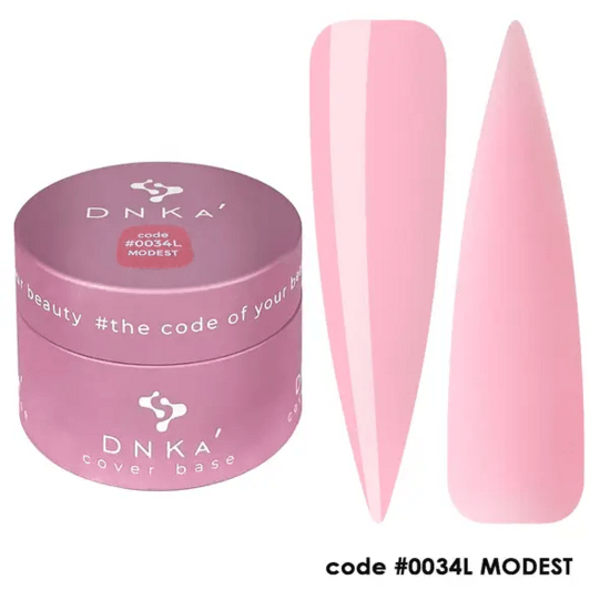 Roze DNKa cover base biab met code 0034L Modest en twee nagelmonsterstalen