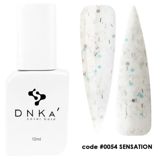 DNKa cover base biab 12ml met unieke witte en blauwachtige glitter finish code 0054 Sensation