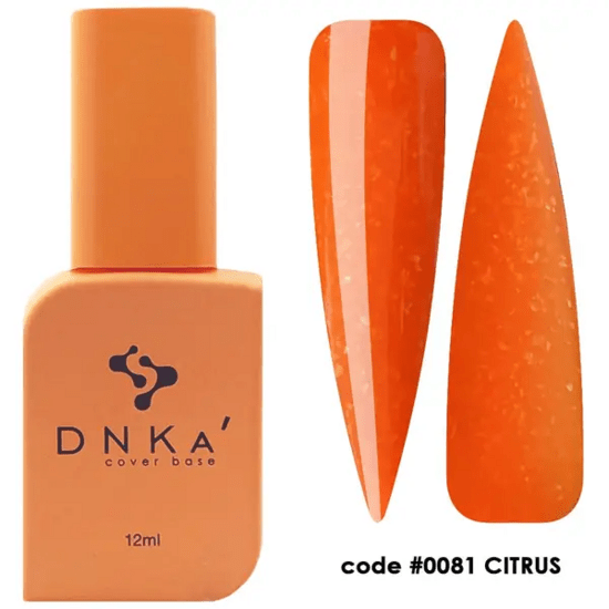 DNKa Cover Base Citrus biab flesje en twee voorbeelden van oranje kleur code 0081