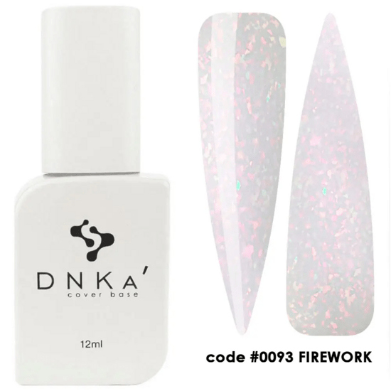 DNKa Cover Base Firework kopen witte base met roze glittereffect code 0093 12ml flesje en nail swatches