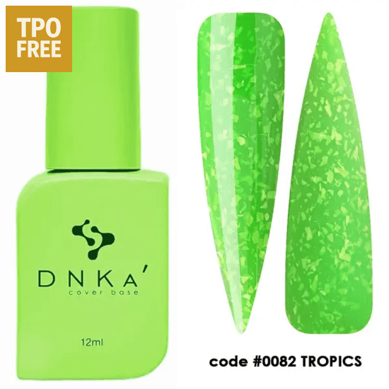 DNKa cover base Tropics groene biab fles en kleurstaaltips met subtiele patronen