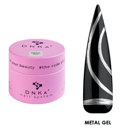 DNKa gel voor nail art metalen glanzende nagel gel met zilveren accenten op zwarte nagel
