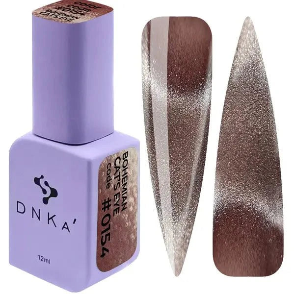 DNKa gellak cats eye effect in paarse fles met glanzende bruin metallic nagelstalen