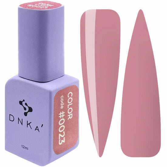 Gellak DNKa 0023 kopen met paarse fles en roze nagelstalen voor langdurige manicure