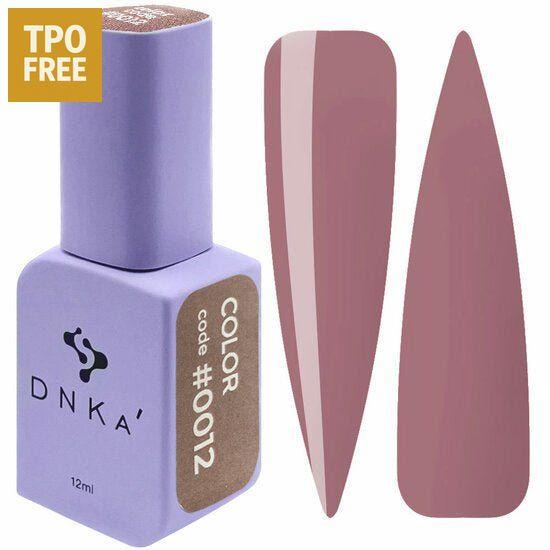 flesje gellak DNKa 12ml in mauve kleur met kleurcode 0012 en twee kleurstalen