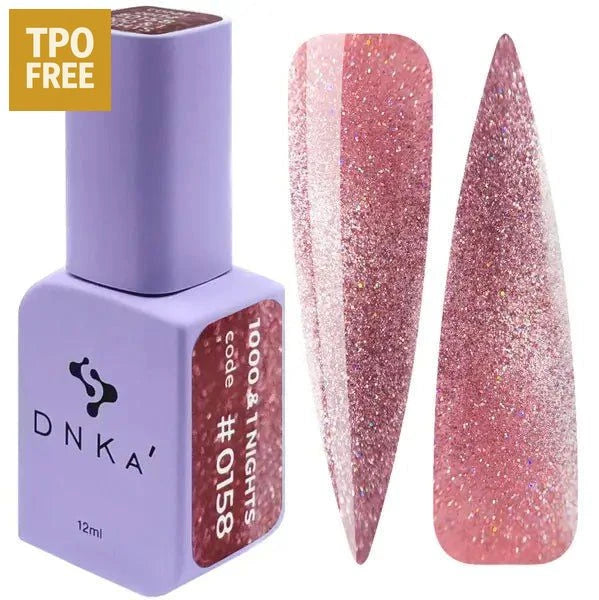 DNKa rose gouden glitter gellak nagellakflesje met glinsterende roze gouden nageltips
