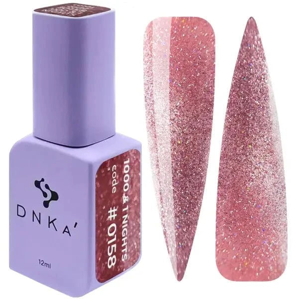 DNKa rose gouden glitter gellak nagellakflesje met glinsterende roze gouden nageltips