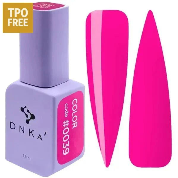 DNKa Summer gellak set met roze kleur code 0039 en TPO vrije formule in een paarse fles