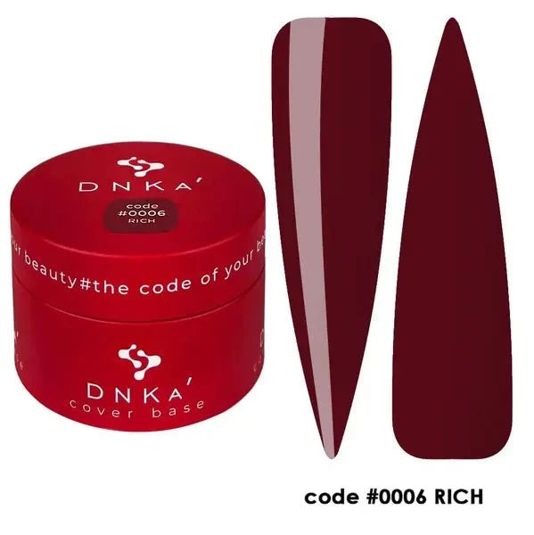 DNKa TPO-vrije nagelproducten cover base pot en twee lange donkerrode nagelstalen code 0006 RICH