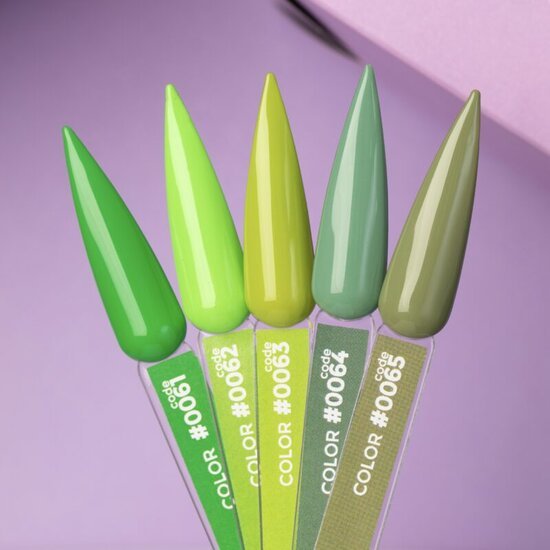 Gellak DNKa 0062 in een set met groene en gele tinten voor trendy nagelstyling