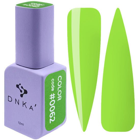 Gellak DNKa 0062 in paars met een felgroene afwerking voor een trendy nagelstijl