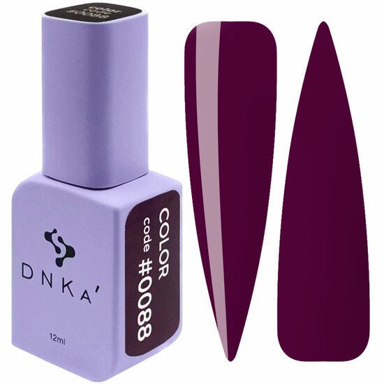 Gellak DNKa 0088 in een paarse fles met kleurstalen voor perfecte nagels
