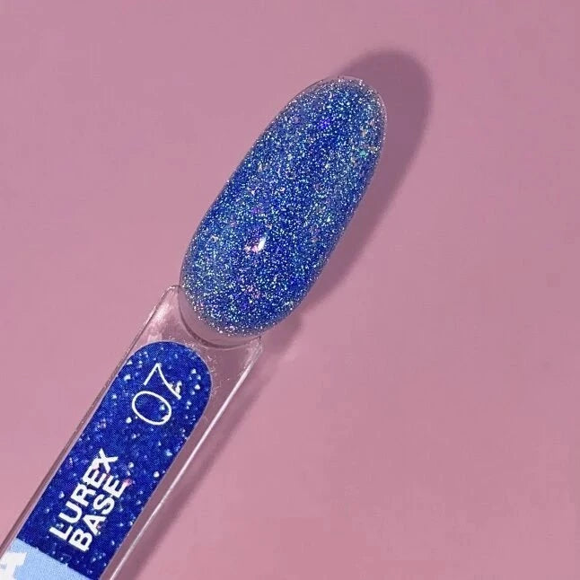 LUNA Lurex base gel in levendig blauw met sprankelende afwerking voor nagelkunst