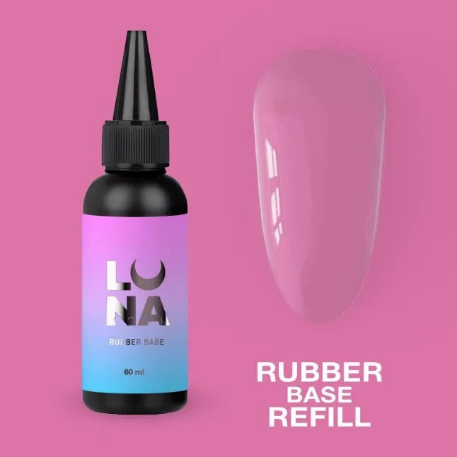 LUNA Rubber Base in een 60 ml fles met een roze kleur voor het creëren van sterke nagels