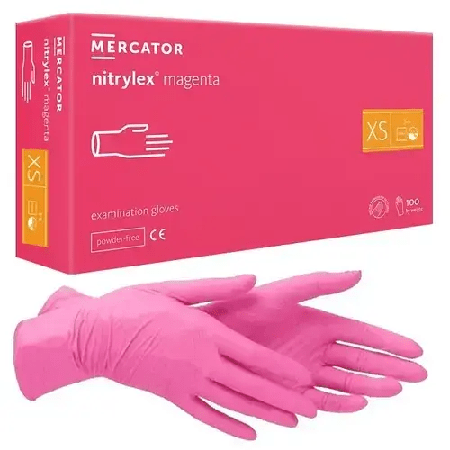 Mercator nitrylex handschoenen magenta, poedervrij, maat XS voor medisch gebruik
