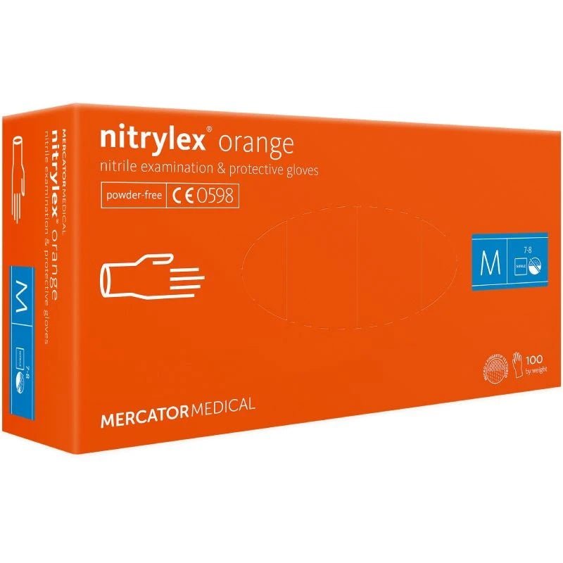 Mercator nitrile examenhandschoenen, oranje, maat M, voor medische toepassingen