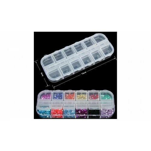 KODI nagelart opbergdoos 12 vakken met kleurrijke glitters voor het organiseren van nagelaccessoires