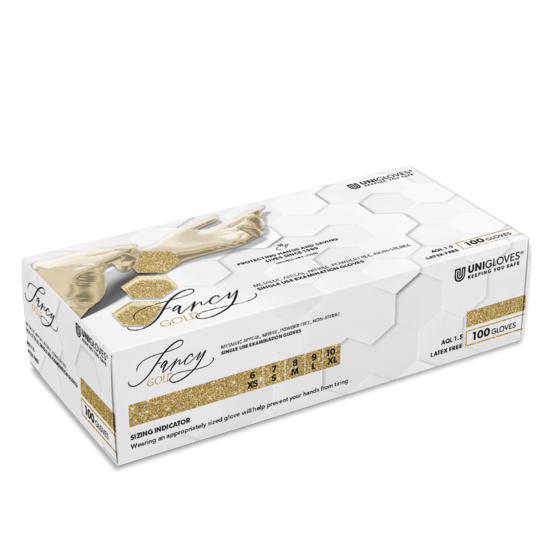 UNIGLOVES Fancy Gold Nitril Handschoenen Goud verpakking met 100 latexvrije handschoenen
