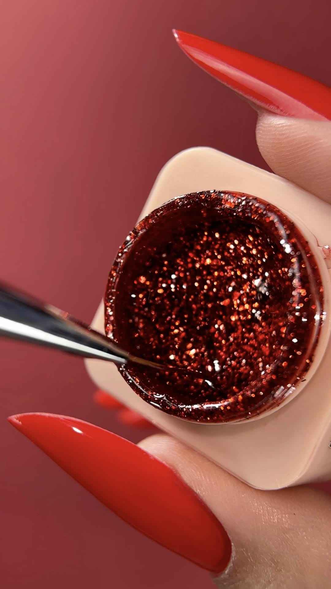 Art Glitter Gel Paint Red With Gold 5g, Trendy Nails