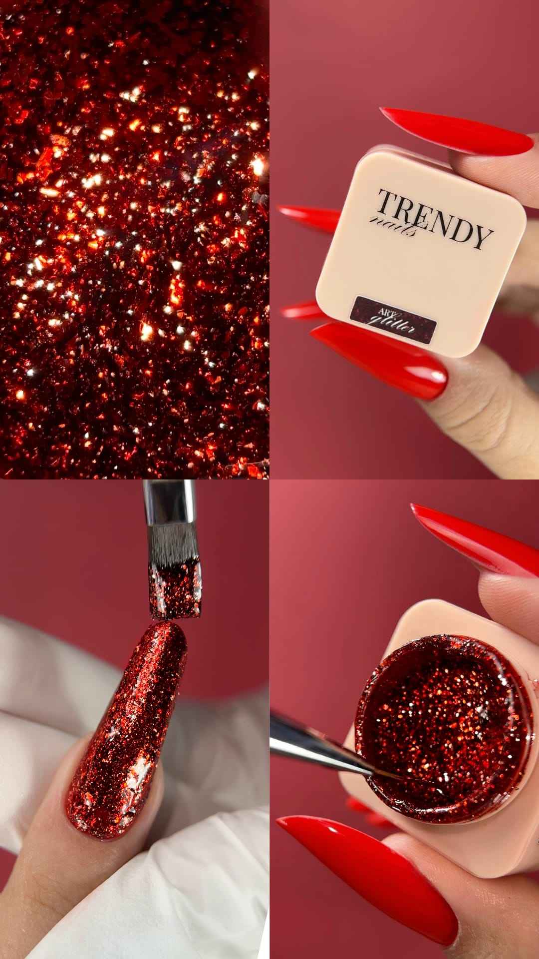 Art Glitter Gel Paint Red With Gold 5g, Trendy Nails
