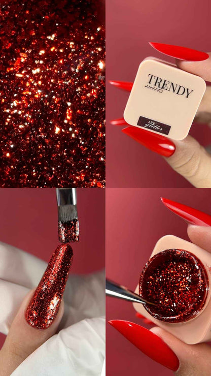 Art Glitter Gel Paint Red With Gold 5g, Trendy Nails