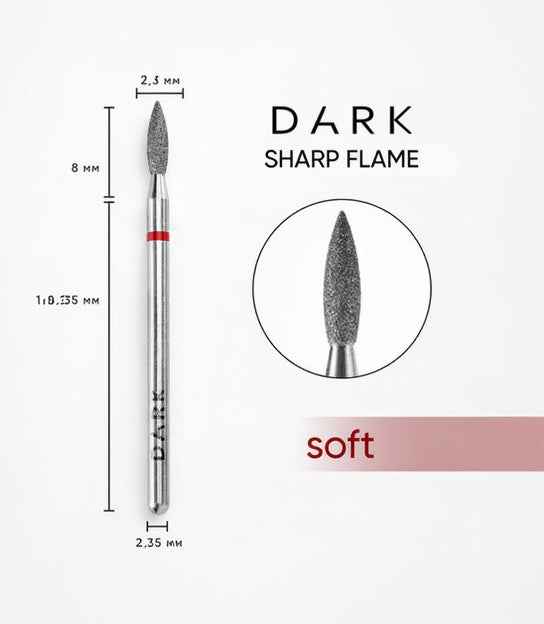 DARK Diamant Freesbitje 11912 2.3x8mm Vlam Scherp Rood/Zacht