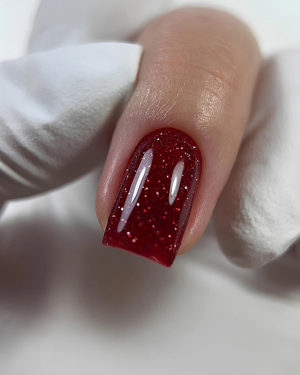 DARK Gellak Flash 06 kopen, glanzende rode nagellak met glitter effect