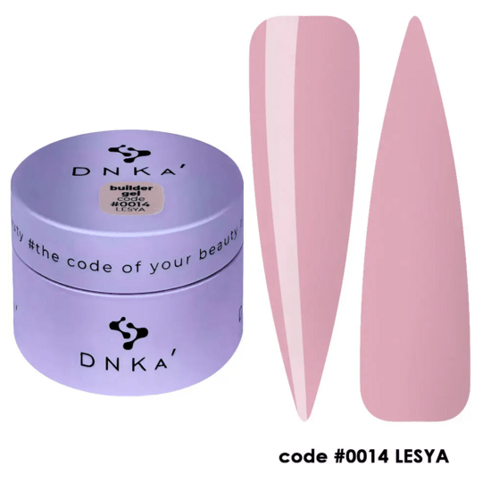 Lila potje builder gel DNKa Lesya met twee roze nagelstalen voor sterk en mooi nagelontwerp