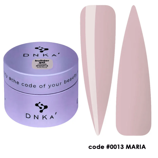 DNKa builder gel DNKa Maria in lila potje met twee roze nagelmonsters voor nagelversterking