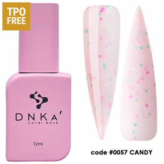DNKa Candy Cover Base 12ml flesje en kleurstalen met roze en blauwe glitter