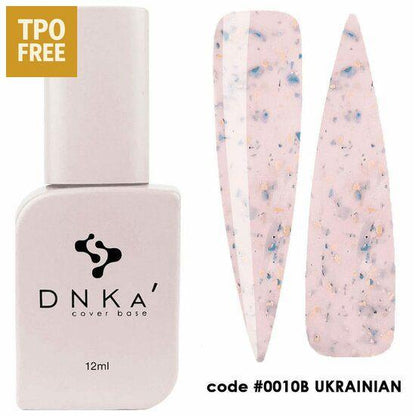 DNKa cover base 12ml biab flesje met roze nagelstalen met blauwe en gouden spikkels