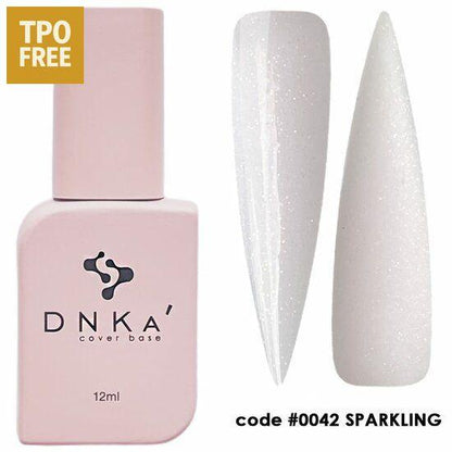 DNKa cover base biab flesje 12ml met twee witte glinsterende nagelstalen code 0042 Sparkling