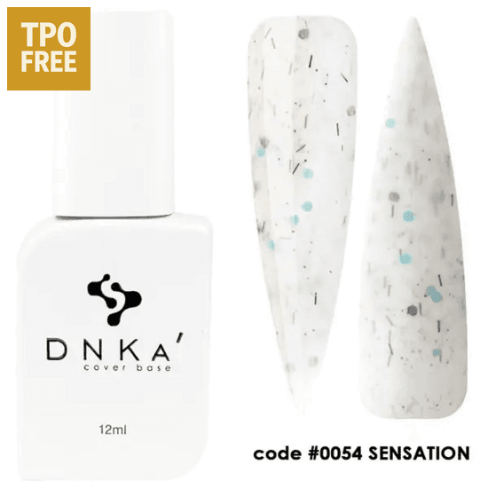 DNKa cover base biab 12ml met unieke witte en blauwachtige glitter finish code 0054 Sensation