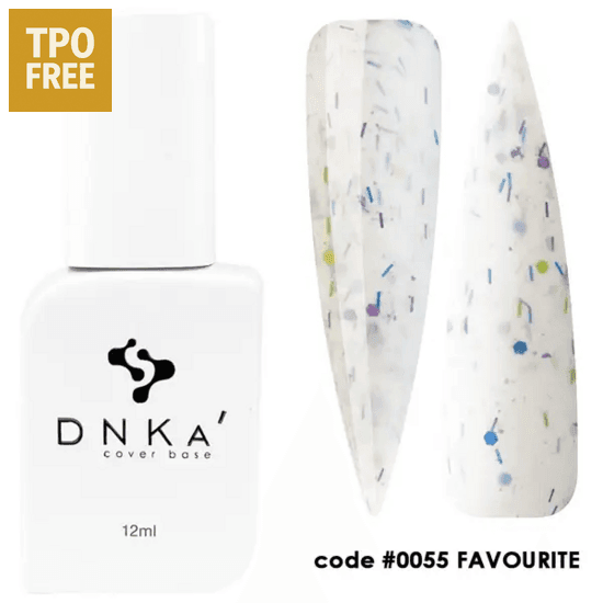 DNKa cover base biab flesje met glittereffect en twee nagelstalen code 0055 Favourite