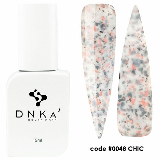 DNKa cover base Chic kopen fles 12ml met gemarmerde roze en grijze nagelstalen