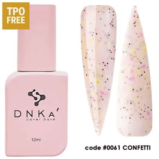 DNKa Cover Base Confetti biab roze flesje met nagelstalen in confetti design