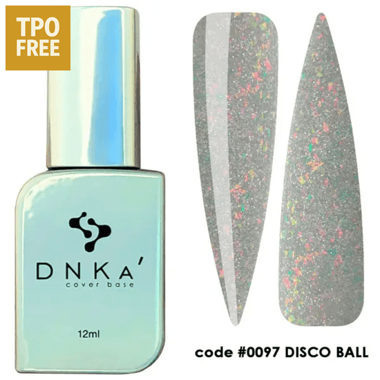 DNKa cover base disco ball flesje en glitterende grijze nagelstalen