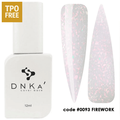 DNKa Cover Base Firework kopen witte base met roze glittereffect code 0093 12ml flesje en nail swatches