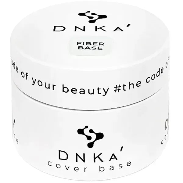 DNKá Fiber Base gel in een witte pot met een gestileerd ontwerp voor nagelverzorging