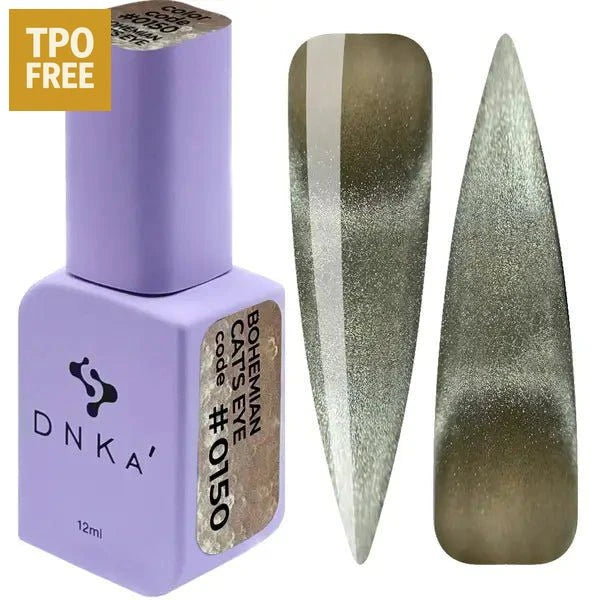 DNKa gellak bohemian cat eye in paarse fles met twee nagelstalen in groene metallic tint