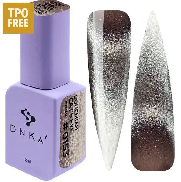 DNKa gellak cat eye effect in lilakleurige fles met twee nagelstalen in zilvergrijze tinten